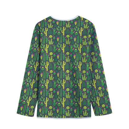 Cute Cactus Plant Pattern Print Long Sleeve Short Coat