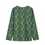 Cute Cactus Plant Pattern Print Long Sleeve Short Coat