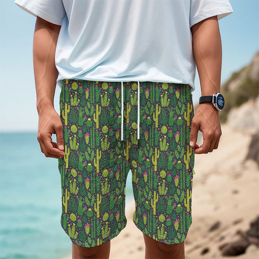 Cute Cactus Plant Pattern Print Men's Cargo Shorts