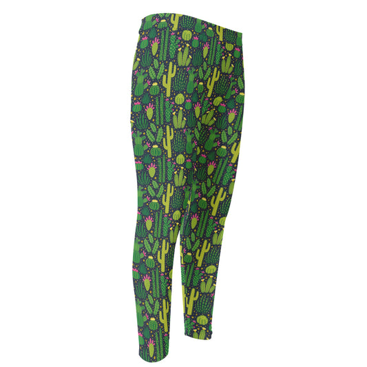 Cute Cactus Plant Pattern Print Men's Compression Pants