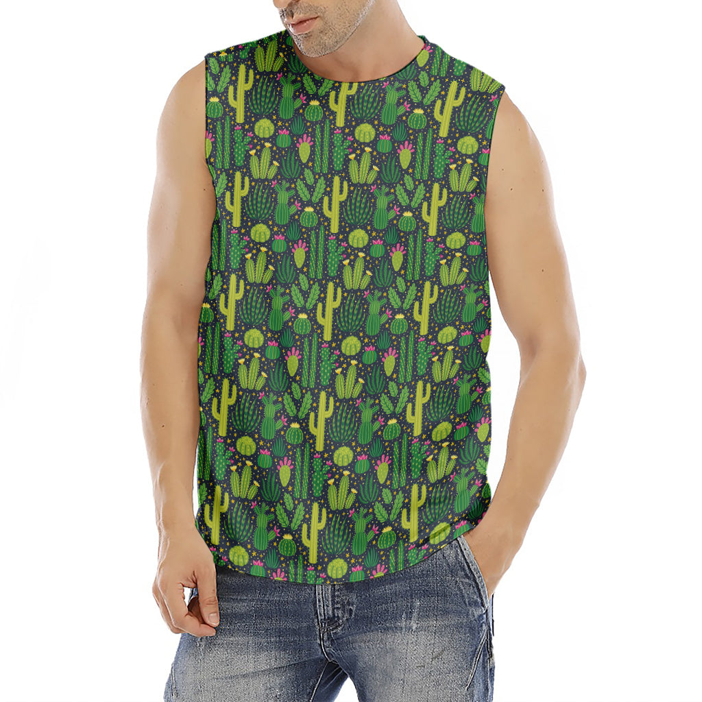 Cute Cactus Plant Pattern Print Men's Fitness Tank Top