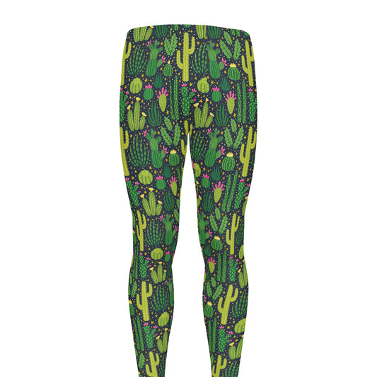 Cute Cactus Plant Pattern Print Men's leggings