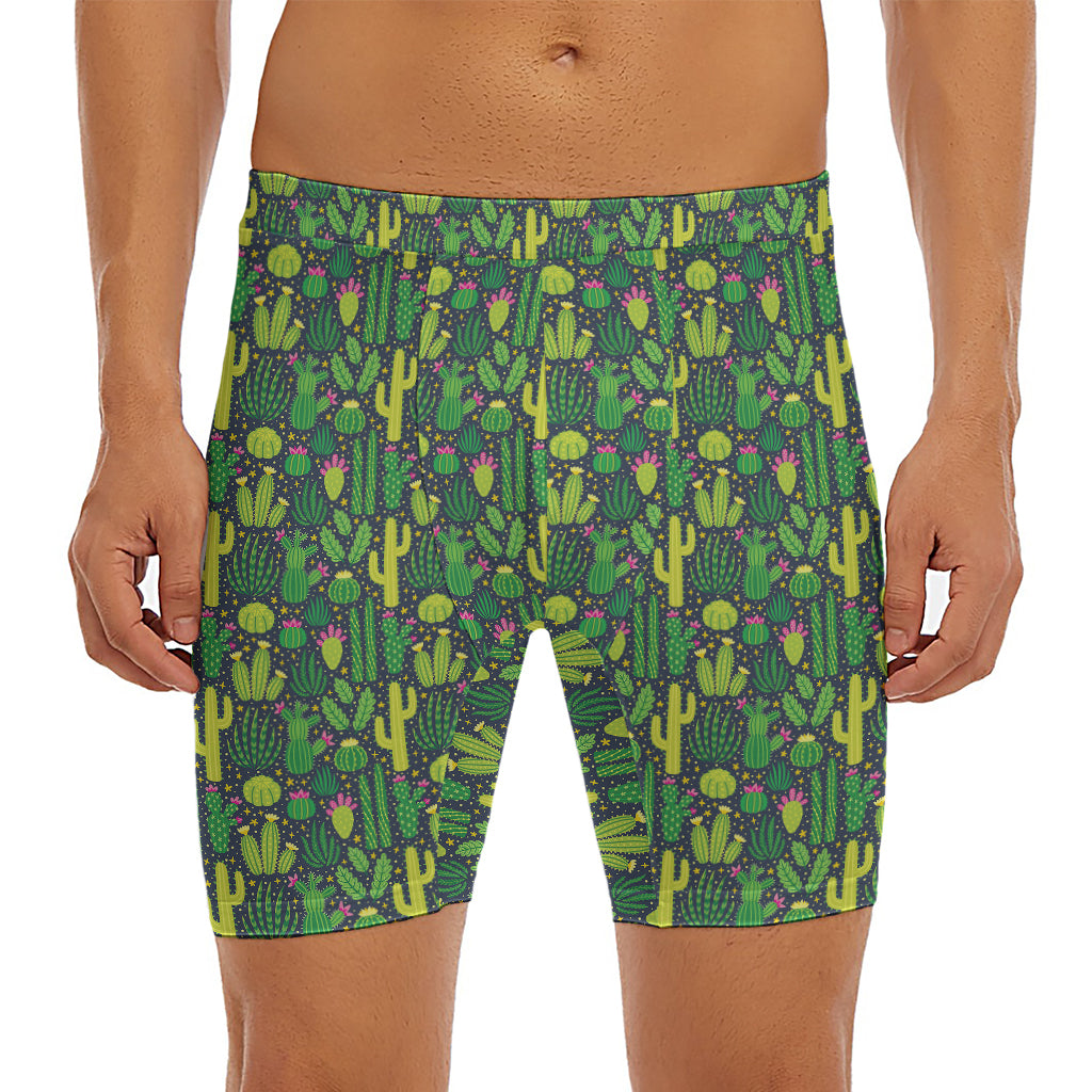 Cute Cactus Plant Pattern Print Men's Long Boxer Briefs
