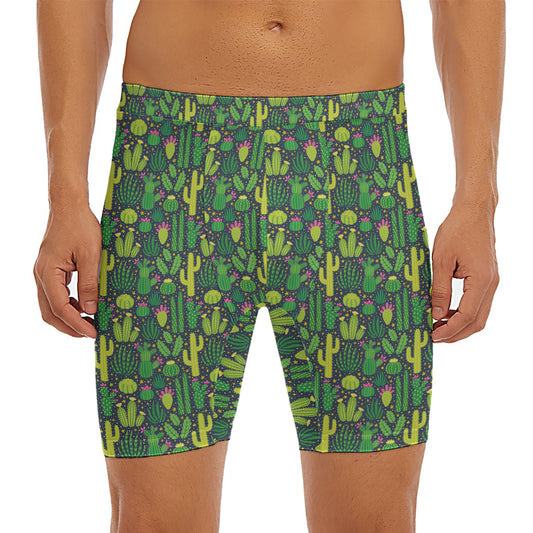 Cute Cactus Plant Pattern Print Men's Long Boxer Briefs
