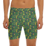 Cute Cactus Plant Pattern Print Men's Long Boxer Briefs