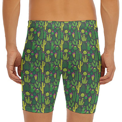 Cute Cactus Plant Pattern Print Men's Long Boxer Briefs