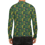 Cute Cactus Plant Pattern Print Men's Long Sleeve Rash Guard