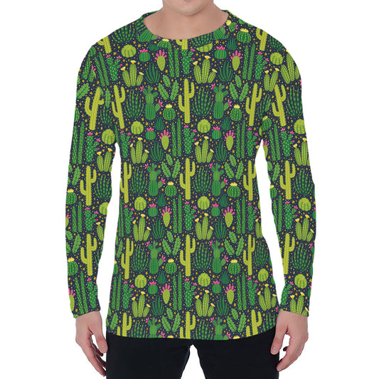 Cute Cactus Plant Pattern Print Men's Long Sleeve T-Shirt