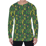 Cute Cactus Plant Pattern Print Men's Long Sleeve T-Shirt