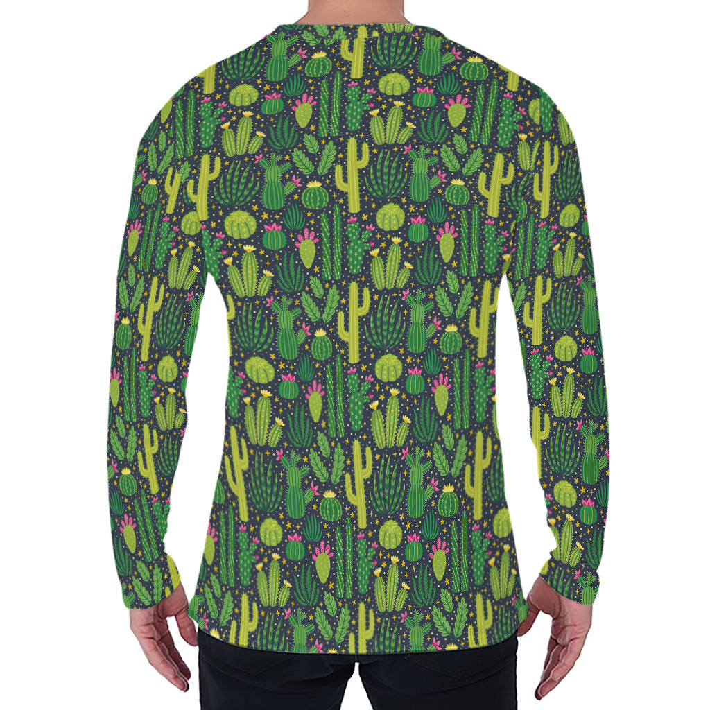Cute Cactus Plant Pattern Print Men's Long Sleeve T-Shirt