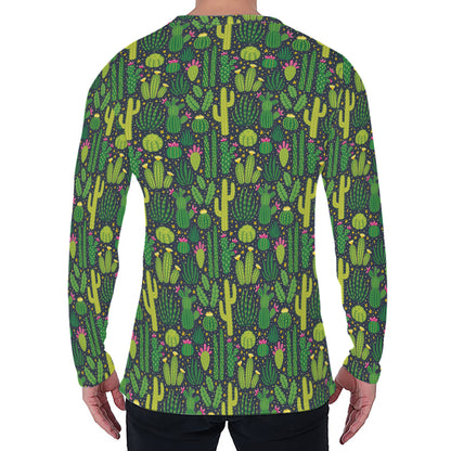 Cute Cactus Plant Pattern Print Men's Long Sleeve T-Shirt