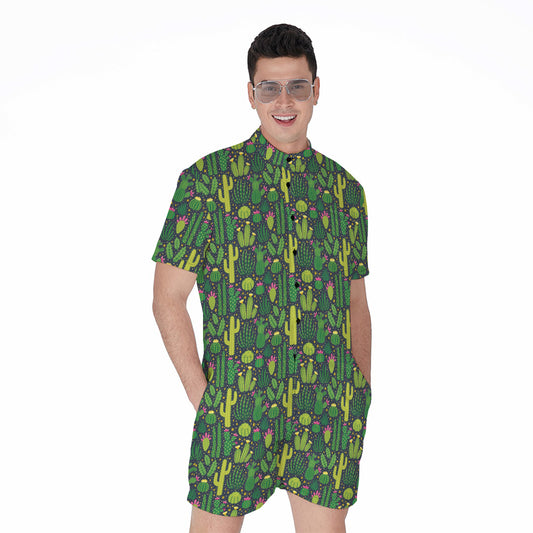 Cute Cactus Plant Pattern Print Men's Rompers