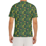Cute Cactus Plant Pattern Print Men's Short Sleeve Rash Guard