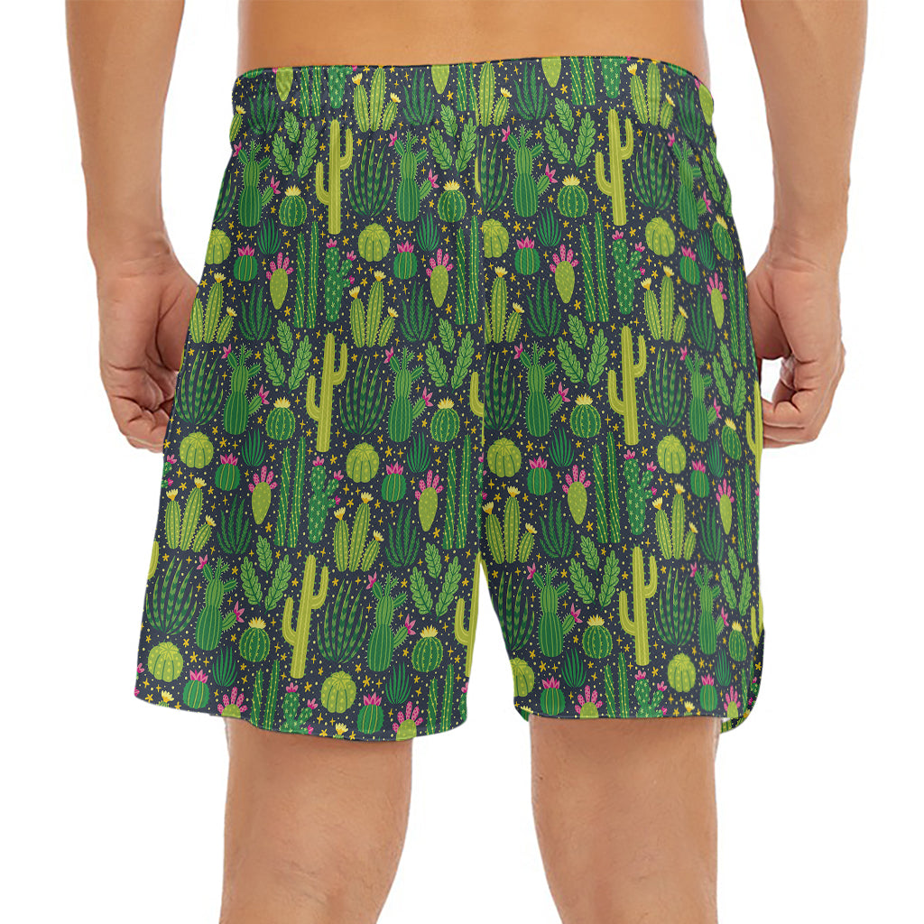 Cute Cactus Plant Pattern Print Men's Split Running Shorts