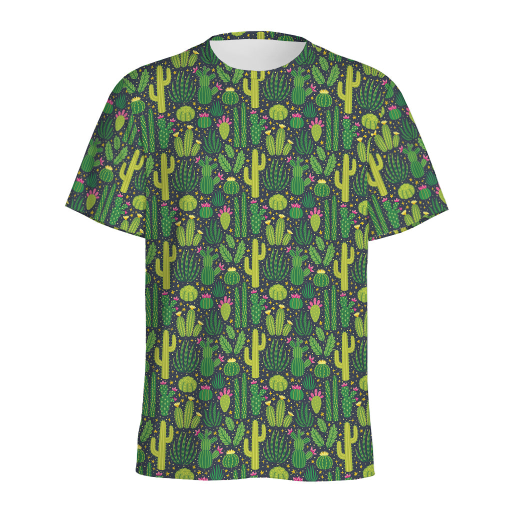 Cute Cactus Plant Pattern Print Men's Sports T-Shirt