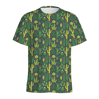 Cute Cactus Plant Pattern Print Men's Sports T-Shirt
