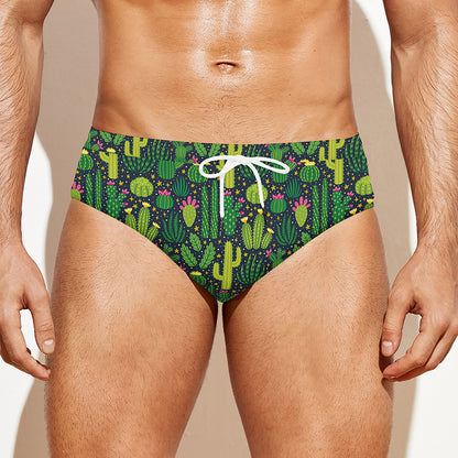 Cute Cactus Plant Pattern Print Men's Swim Briefs