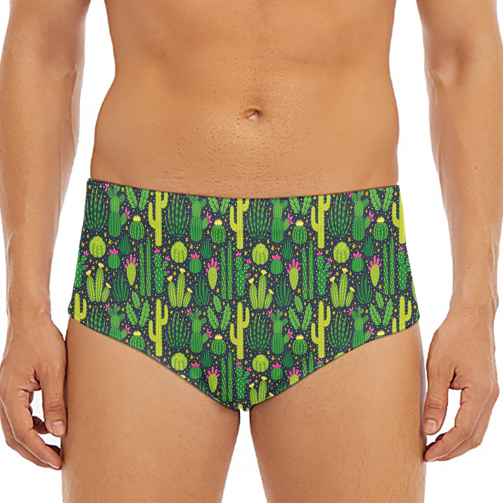 Cute Cactus Plant Pattern Print Men's Triangle Swim Briefs