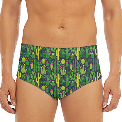 Cute Cactus Plant Pattern Print Men's Triangle Swim Briefs