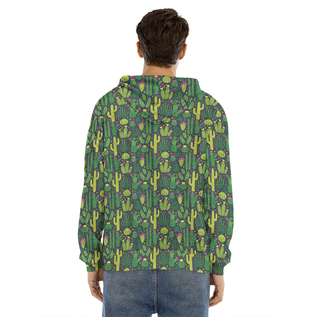 Cute Cactus Plant Pattern Print Men's Velvet Pullover Hoodie
