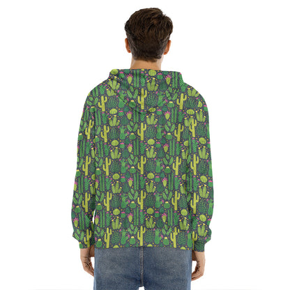 Cute Cactus Plant Pattern Print Men's Velvet Pullover Hoodie