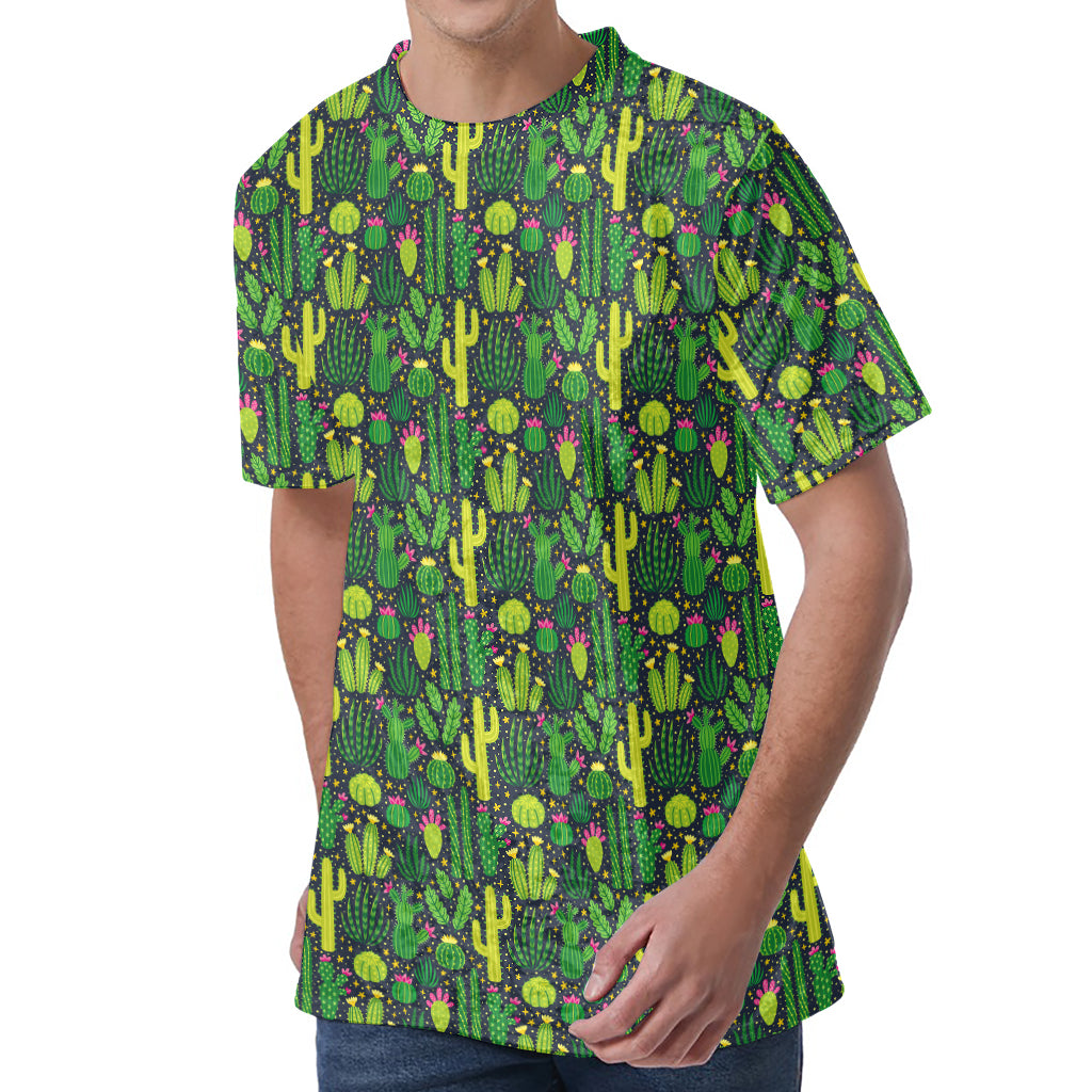 Cute Cactus Plant Pattern Print Men's Velvet T-Shirt