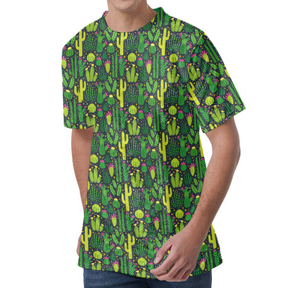 Cute Cactus Plant Pattern Print Men's Velvet T-Shirt