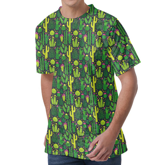 Cute Cactus Plant Pattern Print Men's Velvet T-Shirt