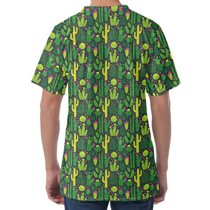 Cute Cactus Plant Pattern Print Men's Velvet T-Shirt