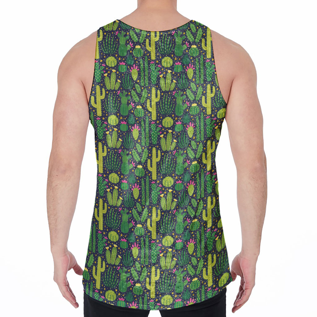 Cute Cactus Plant Pattern Print Men's Velvet Tank Top