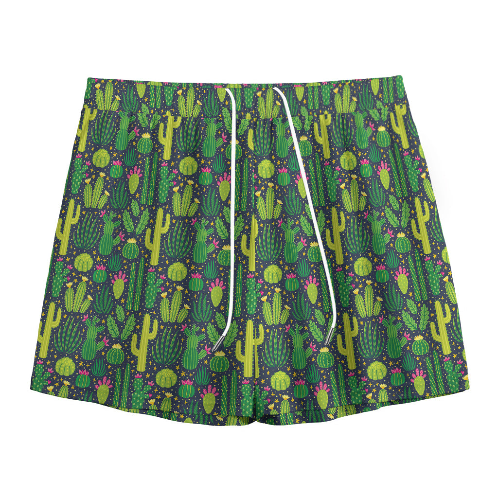 Cute Cactus Plant Pattern Print Mesh Shorts