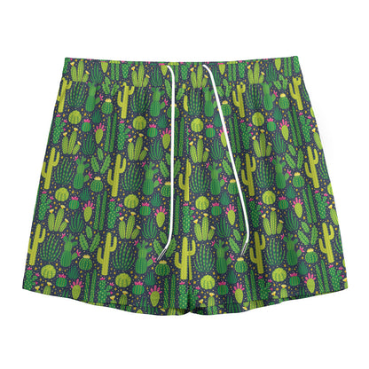 Cute Cactus Plant Pattern Print Mesh Shorts