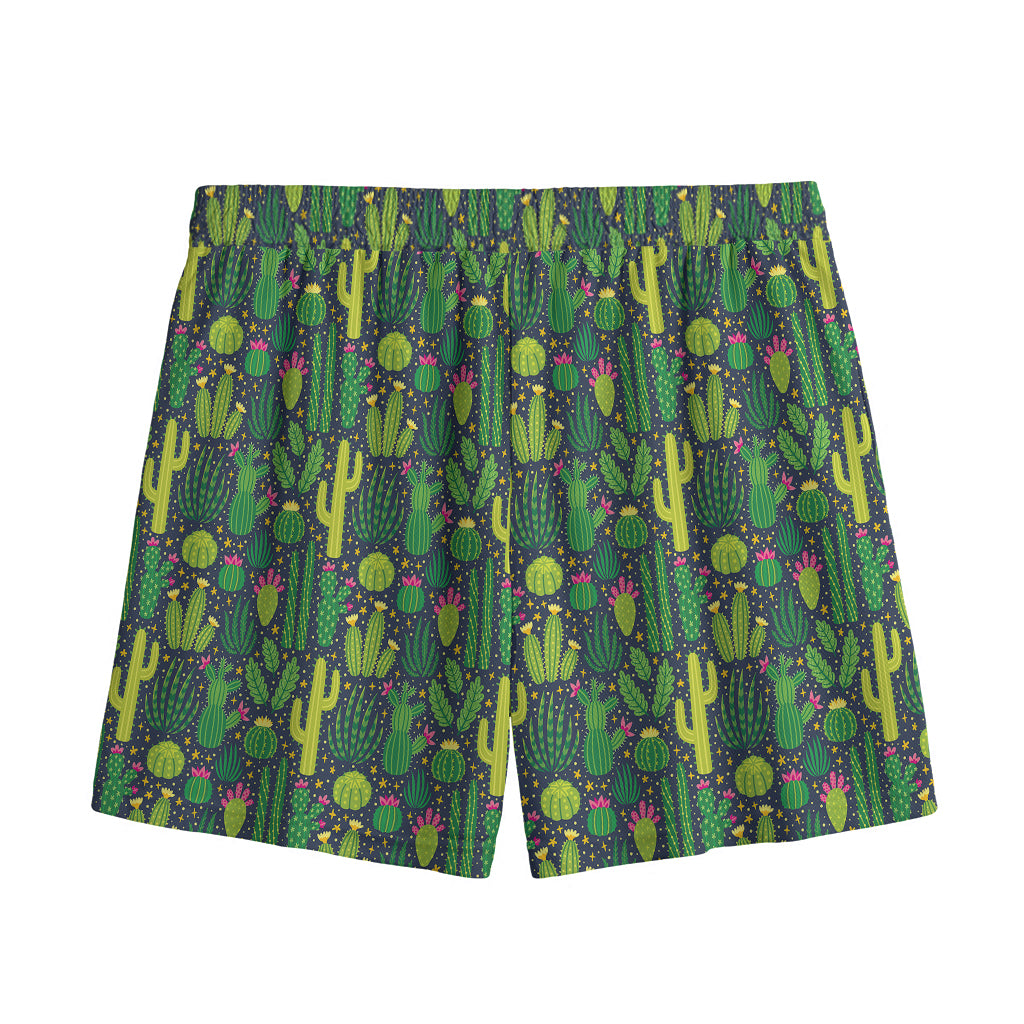 Cute Cactus Plant Pattern Print Mesh Shorts