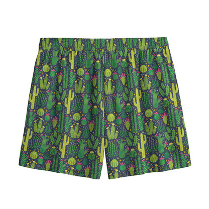 Cute Cactus Plant Pattern Print Mesh Shorts