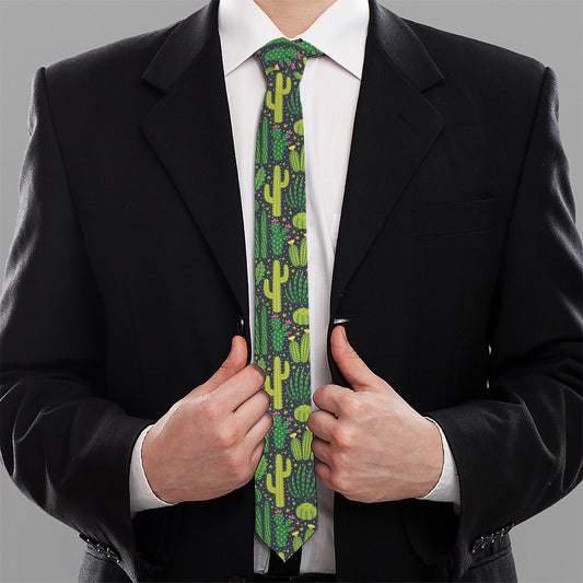 Cute Cactus Plant Pattern Print Necktie