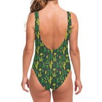 Cute Cactus Plant Pattern Print One Piece Swimsuit