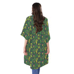 Cute Cactus Plant Pattern Print Open Front Beach Cover Up