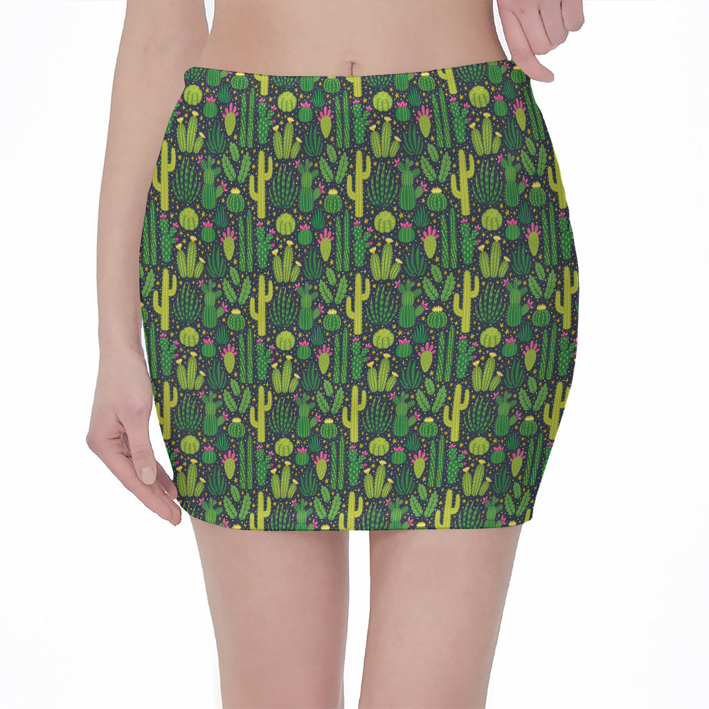 Cute Cactus Plant Pattern Print Pencil Mini Skirt