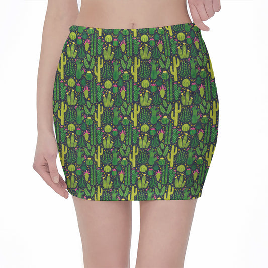 Cute Cactus Plant Pattern Print Pencil Mini Skirt