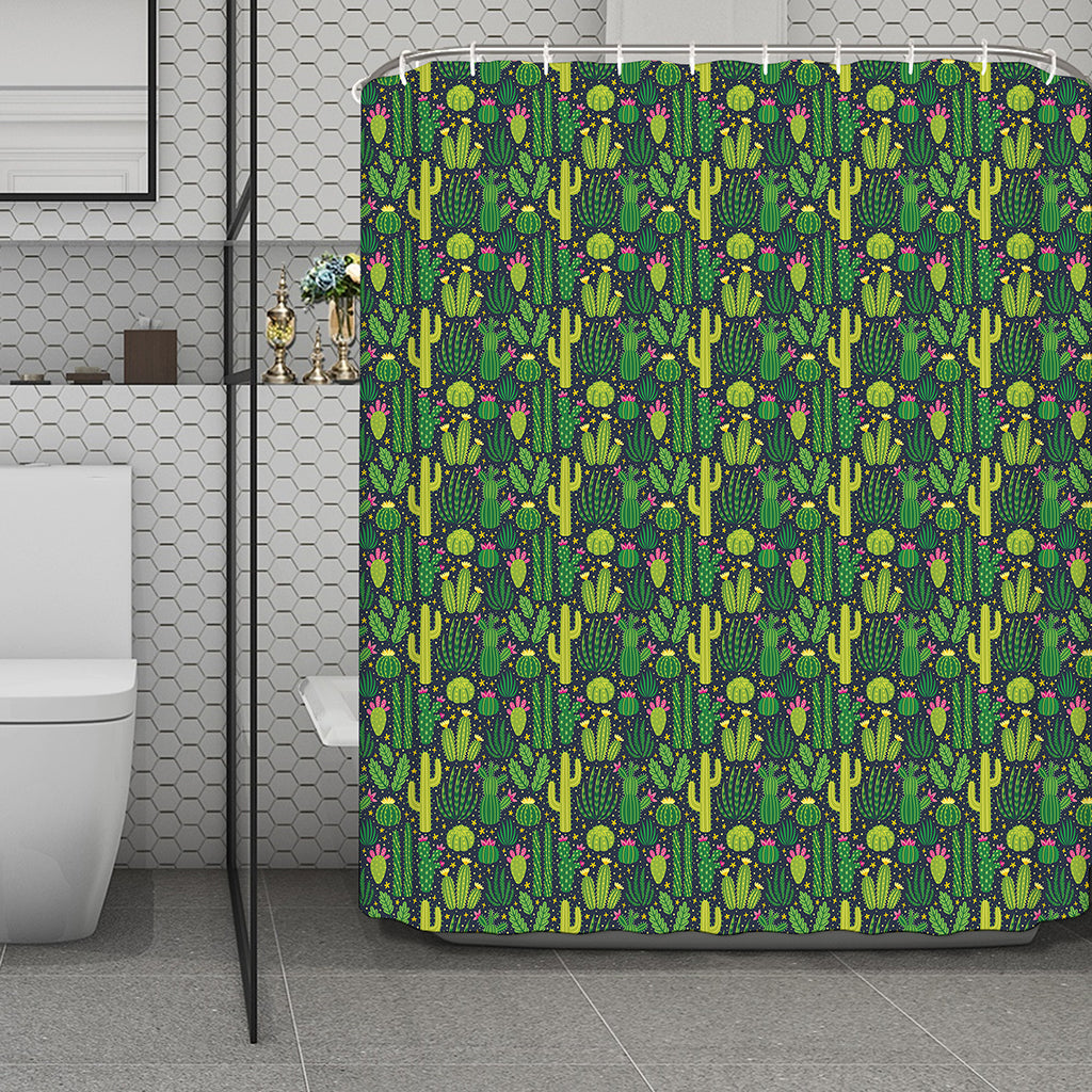 Cute Cactus Plant Pattern Print Polyester Shower Curtain