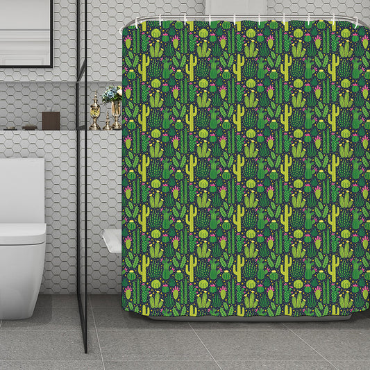 Cute Cactus Plant Pattern Print Polyester Shower Curtain