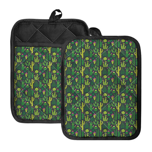 Cute Cactus Plant Pattern Print Pot Holders With Pocket