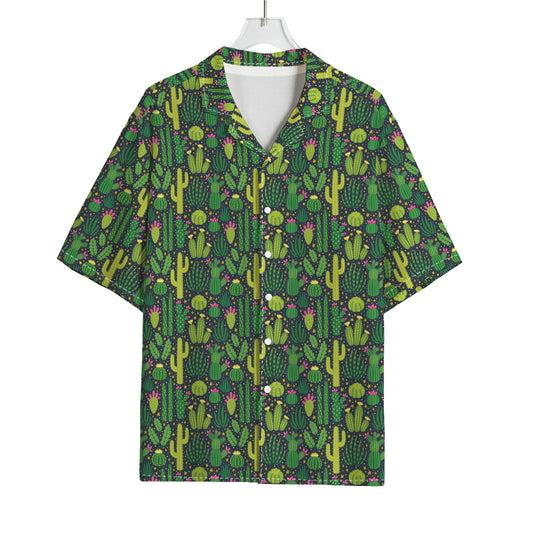 Cute Cactus Plant Pattern Print Rayon Hawaiian Shirt