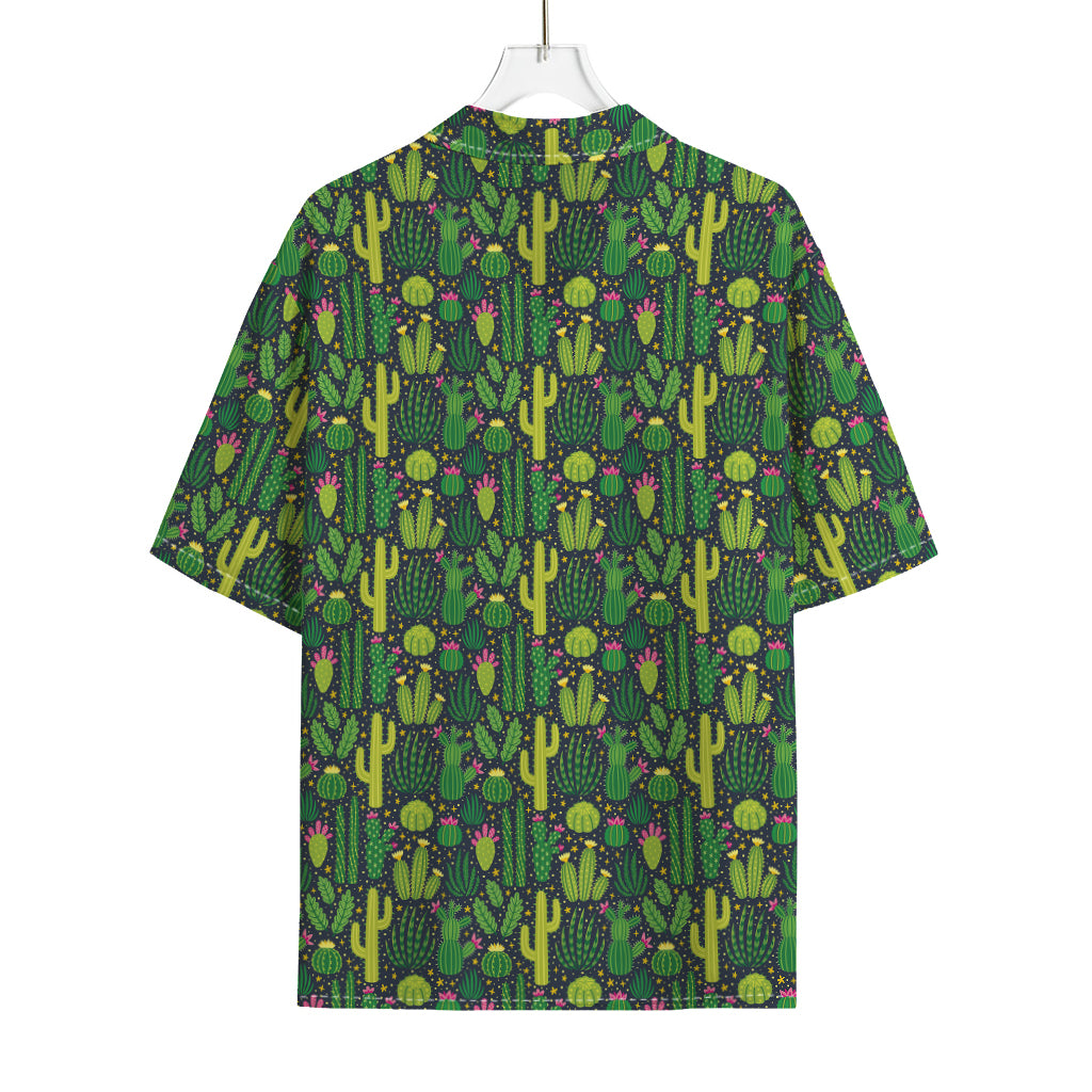 Cute Cactus Plant Pattern Print Rayon Hawaiian Shirt