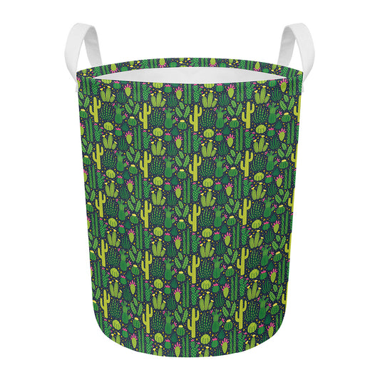 Cute Cactus Plant Pattern Print Round Laundry Basket