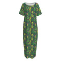 Cute Cactus Plant Pattern Print Short Sleeve Long Nightdress