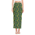 Cute Cactus Plant Pattern Print Side Slit Maxi Skirt