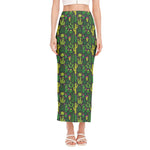 Cute Cactus Plant Pattern Print Side Slit Maxi Skirt