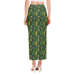 Cute Cactus Plant Pattern Print Side Slit Maxi Skirt