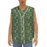 Cute Cactus Plant Pattern Print Sleeveless Baseball Jersey